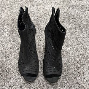 Black Cutout Peep-Toe Booties - Women's Fashion Heels